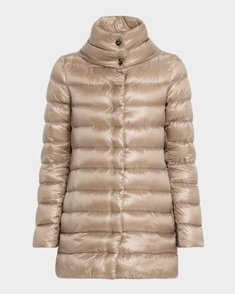 Herno Amelia Water-Resistant Ultralight Nylon A-Line Puffer Jacket