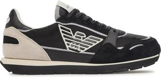 Emporio Armani Panelled Low-Top Sneakers - Heren - Sneakers - Blauw - 42 1/2 EU - Leer - Schoenen