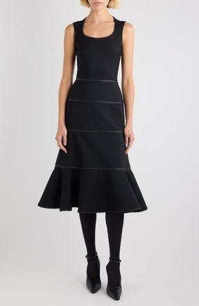 Alaia Charni&egrave;re Stretch Virgin Wool & Leather Dress in Noir at Nordstrom, Size 10 Us