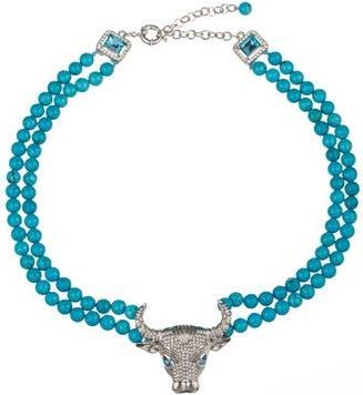 Eye Candy Los Angeles Tara Bulls Head Agate Beaded Necklace in Teal at Nordstrom Rack