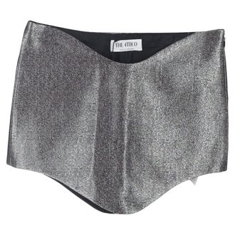 The Attico Wave Tech Shiny Mini Skirt In Grey Lurex