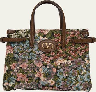 Valentino Garavani Small Woven Floral Tote Bag