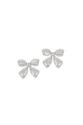 Self Portrait Silver Crystal Bow Icon Earrings