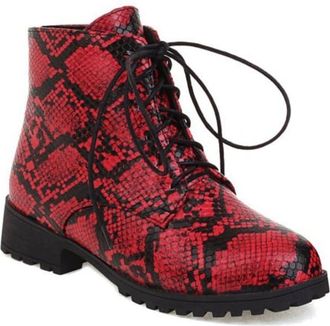 Generic Womens Snake Print Ankle Boots Lace Up Round Toe Block Heels PU Leather Stylish Comfortable Non Slip Durable for Casual Daily Outing Party Streetwear,