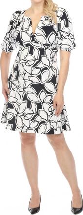 Joseph Ribkoff Floral Print Puff Sleeve A-Line Dress In Midnight Blue/vanilla