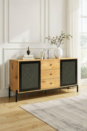Living and Home Storage Cabinet with 2 Cupboard Doors and 3 Drawers in Brown