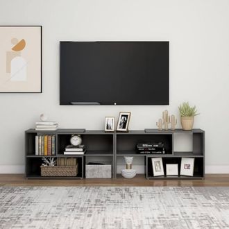 Berkfield Home TV Cabinet High Gloss Grey 149x30x52 cm Engineered Wood | Size: 149 x 30 x 52 cm