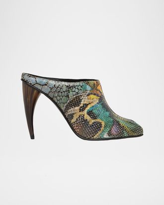 Alexander McQueen 105mm Horn Heel Peep-Toe Mules