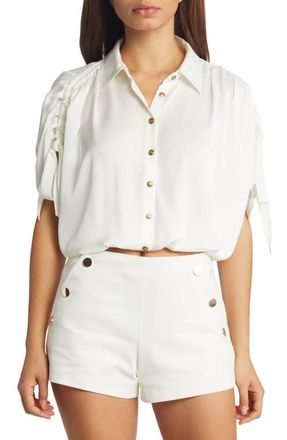 Ramy Brook Jacinta Crop Short Sleeve Button-Up Shirt in Ivory at Nordstrom, Size Large