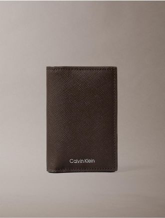 Calvin Klein Mens Refined Saffiano Compact Bifold Wallet - Brown