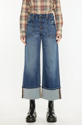 Kancan Beanie High Rise Ankle Wide Leg Jeans in Dark Wash at Nordstrom, Size 31