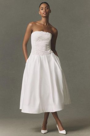 BHLDN Strapless Satin Midi Dress