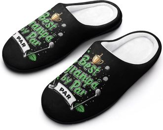 Generic Best Grandpa by Par Funny Mens Slippers Cotton Warm House Shoes Memory Foam Sandals Print Size 7-14