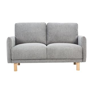 Miliboo Sof&aacute; De Dise&ntilde;o De 2 Plazas En Tela De Efecto Terciopelo Texturizado Gris Y Madera Clara Bono