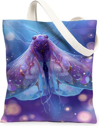 Generic Artistic Violet Insect Canvas Tote Bag, Modern Lightweight Washable Grocery Bags, Reusable Shoulder Strap Tote for Travel B, Violet, 13x15 Inch