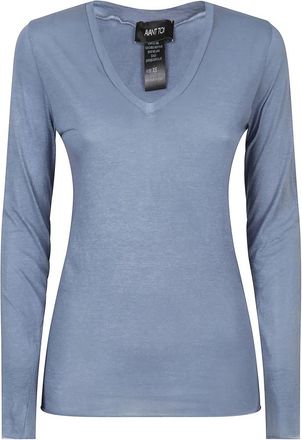 Avant Toi Heldere Blauwe Katoenen T-shirts en Polos - Dames - Longsleeves - Blauw - M - Katoen - Tops