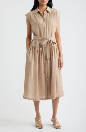 Julia Jordan Cap Sleeve Tie Waist Midi Dress in Khaki at Nordstrom, Size X-Large