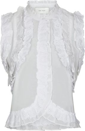 Neo Noir Celia Ruffle Top - Dames - Blouses - Wit - S - Katoen - Overhemden