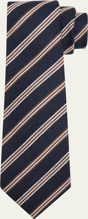 Kiton Mens Stripe Silk Sevenfold Tie