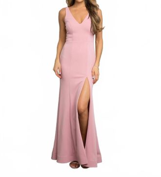 EVA V-Neck Fitted Crepe Dress In Pink