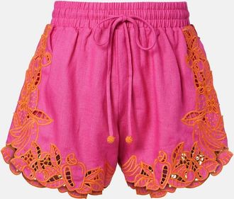 Farm Rio Embroidered linen shorts