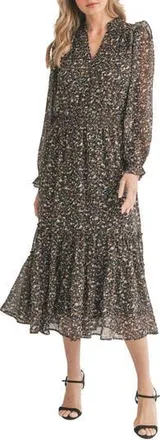 Mila Mae Ditsy Floral Long Sleeve Maxi Dress in Black Multi at Nordstrom Rack, Size Small