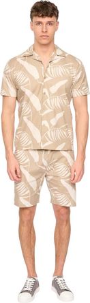 Duck and Cover Heren Hopkinton Tropische Bladeren Ademend Shirt en Shorts Set (Licht Steen)
