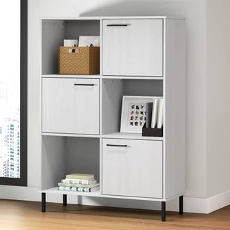 Berkfield Home Bookcase with Metal Legs White 90x35x128.5 cm Solid Wood OSLO