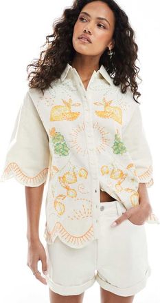 Native Youth Blusa da spiaggia bianca con bordi ricamati smerlati-Bianco