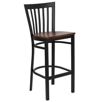 Flash Furniture Black School House Back Metal Restaurant Barstool - Cherry Wood Seat