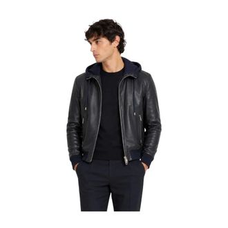 Dolce & Gabbana Lambskin Leather Jacket with Hood - male - Dolce & Gabbana - Bomber Jackets - Blue - S - Jackets