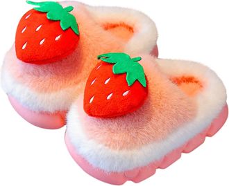 Generic Cozy Home Strawberry Design Memory Foam Slippers, Indoor Cotton House Shoes, Plush Fuzzy Comfort Footwear for Mother and Girls, Pink and Red