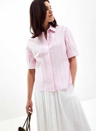 Contemporaine Womens Puff-sleeve cotton candy striped shirt