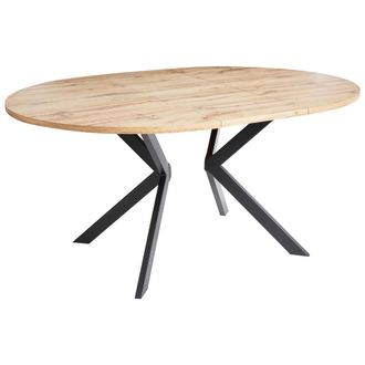 Beliani Mesa De Comedor Extensible Ovalada Moderna Industrial Patas De Metal Marr&oacute;n Claro Carlea