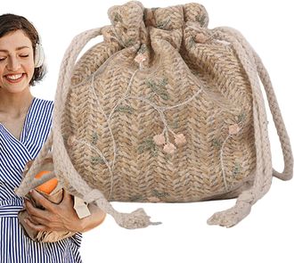 Generic Woven Bucket Bag, Drawstring Bucket Purse, 16.14 Inches Summer Woven Beach Bag with Spacious Interior, Lightweight Durable Material, Buckets Handbag f