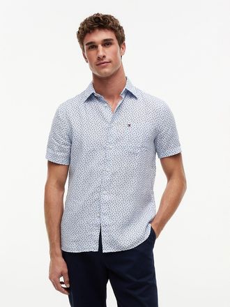Tommy Hilfiger Mens Regular Fit Linen Sailing Print Shirt - Blue - XXL