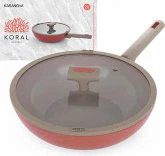 KASANOVA Wok 28 cm antiaderente ceramico Koral con coperchio