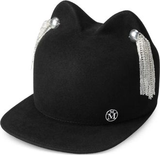 Maison Michel Zwarte Kattenoor Kwasten Hoed - Dames - Petten - Zwart - S - Wol - Accessoires
