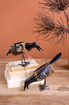 Kalalou Set Of Two Recycled Metal And Wood Crows