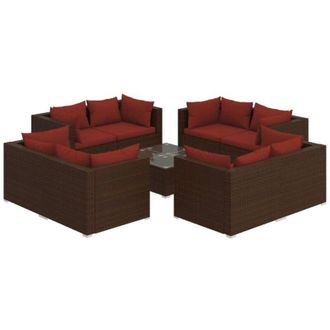 vidaXL 9 Pcs Garden Lounge Set Con Coj&iacute;n Mimbre Pe Brown