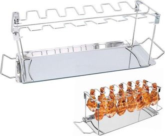 OEM Parrilla Para Alitas De Pollo - Barbacoa - Parrilla Para Pollo - Accesorios Para Barbacoa - Bandeja Recolectora De Grasa Incluida - Acero Inoxidable -