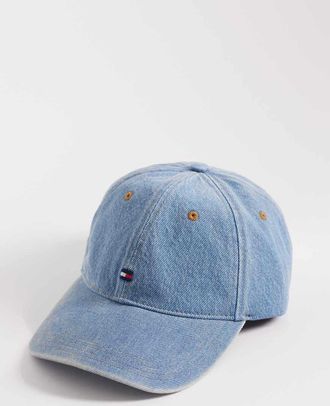 Tommy Hilfiger Cappellino blu denim con logo a bandiera