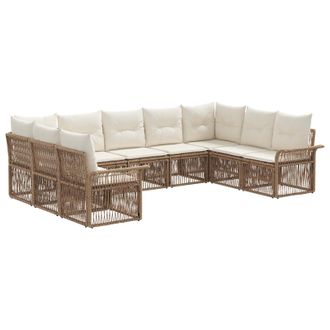 vidaXL Conjunto De Sof&aacute;s De Jard&iacute;n 9 Pcs Beige Rat&aacute;n Sint&eacute;tico Vidaxl