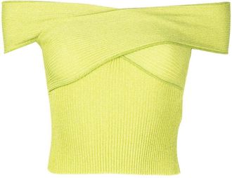Self Portrait draped off-shoulder top - women - Viscose/Polyester/Polyamide/Metallized Polyester - S - Green