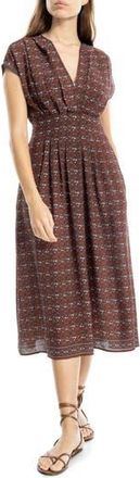 Max Studio Front Pleat Midi Dress in Brown Multi at Nordstrom Rack, Size X-Large