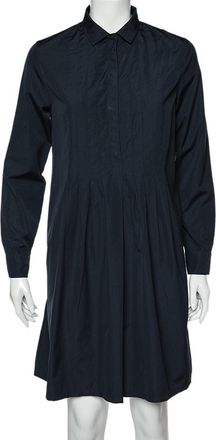 Max Mara Smax Mara Navy Blue Cotton Pleated Shirt Dress