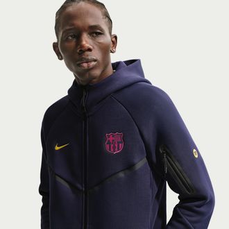 Nike FC Barcelona Tech Fleece Windrunner Nike Mens Soccer Full-Zip Hoodie in Blue | II3201-499