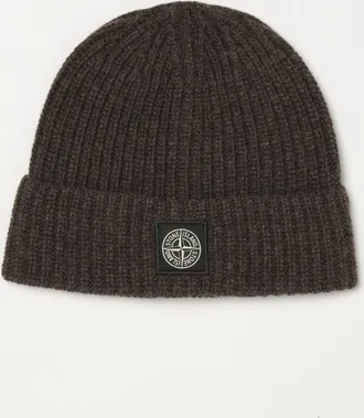 Stone Island Berretto beanie in lana vergine a coste con logo Compass