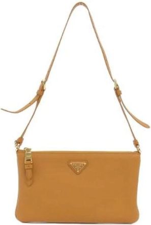 Prada Pre-owned Soft Grain Shoulder Bag - unisex - Vintage Schoudertas - Beige - ONE Size - Leer - Vintage