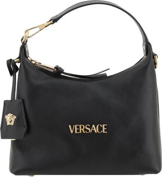 Versace Black Leather Hobo Tag Handbag